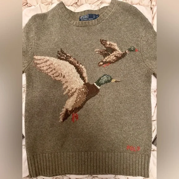 Vintage Polo Ralph Lauren Duck Sweater – Men’s S (Unisex) – Lambswool + Camel - Picture 2 of 5